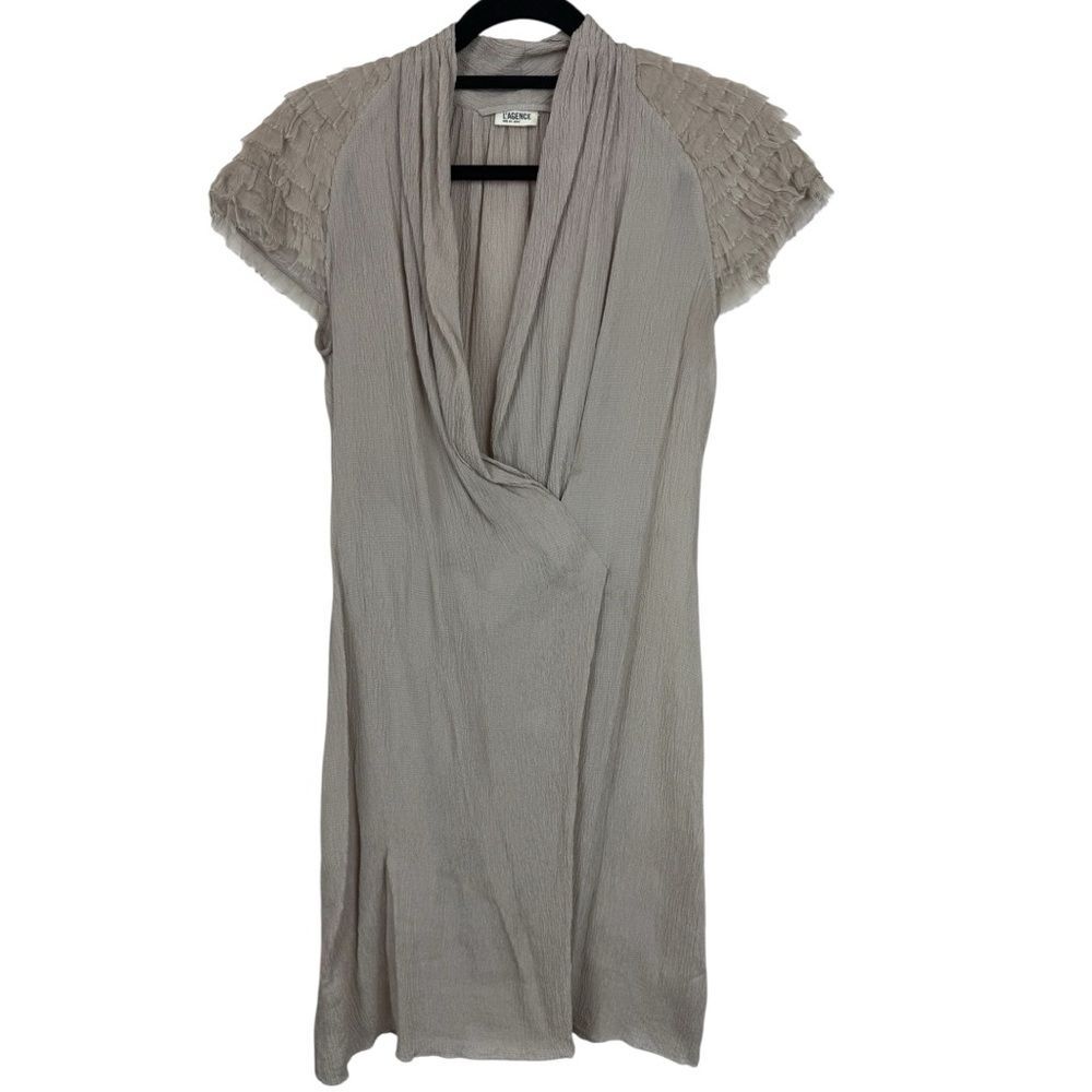 L'Agence Ruffle Fringe Cap Sleeve Faux Wrap Dress 4